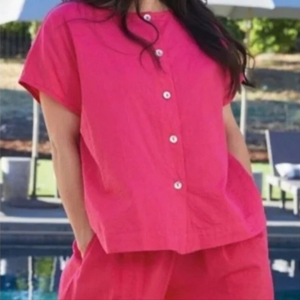 bryn Walker Fuchsia Button-Up Top and Pants Set
